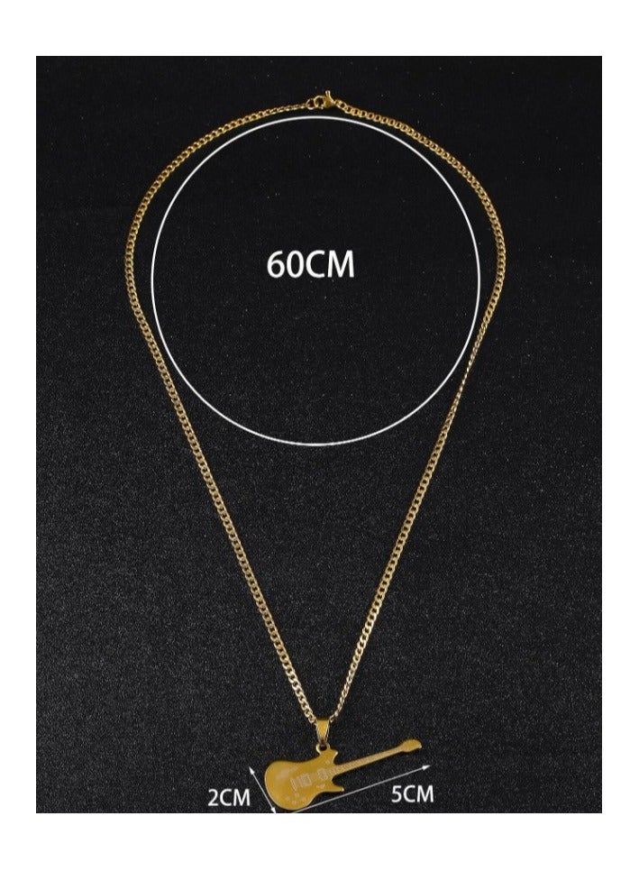 Electric Guitar Pendant Necklace, Gold Chain, Musical Instrument Design