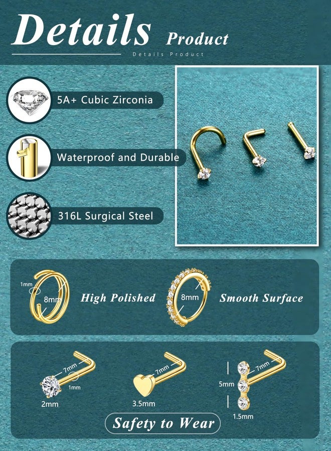 THUNARAZ 32 Pcs Nose Rings for Women Men - Hypoallergenic Surgical Stainless Steel Retainer Clear L Shape/Straight/Corkscrew Nose Rings Hoops Cartilage Helix Tragus Piercing Jewelry 18G/20G, 18G - Image 2