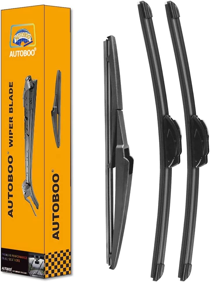 AUTOBOO مساحات زجاج أمامي AUTOBOO بحجم 24"+14" مع شفرات مساحات خلفية بحجم 12 بوصة بديل لمساحات فيات 500 2011 2012 2013 2014 2015 2016 2017 2018 2019 - جودة المصنع الأصلية (حزمة من 3) - Image 1