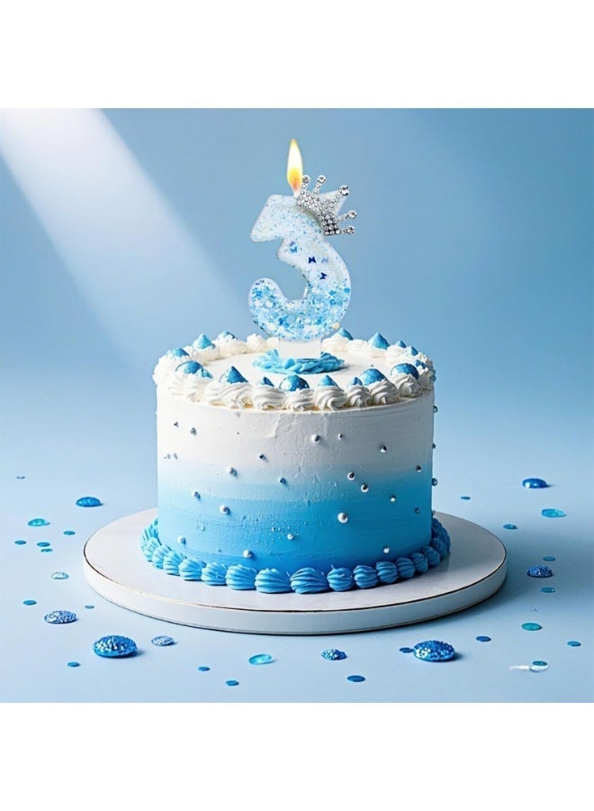 Blue Birthday Number 9 Candle for Cake, Blue Crown Cake Topper Princess Birthday Party Decorations Cupcake Topper Party Favors Decor Supplies - Image 5