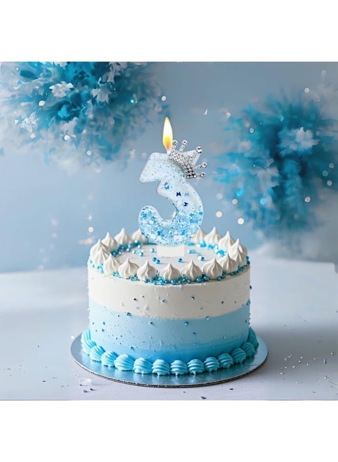 Blue Birthday Number 9 Candle for Cake, Blue Crown Cake Topper Princess Birthday Party Decorations Cupcake Topper Party Favors Decor Supplies - Image 3