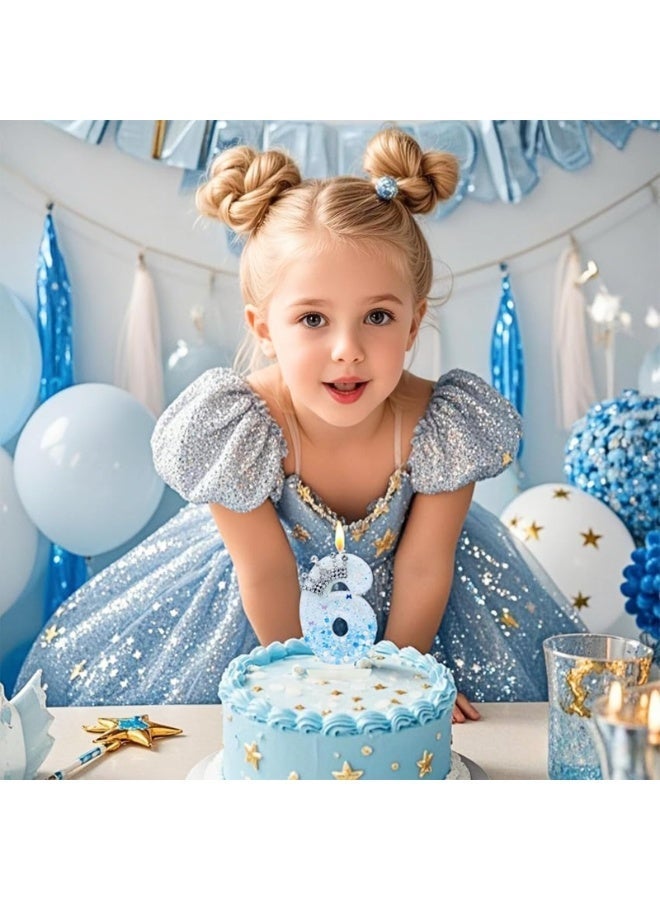 Blue Birthday Number 9 Candle for Cake, Blue Crown Cake Topper Princess Birthday Party Decorations Cupcake Topper Party Favors Decor Supplies - Image 4