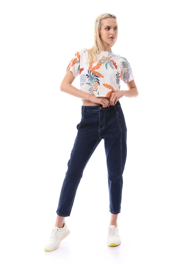 RAVIN - White Cropped Blouse with Crew Neck - Image 1