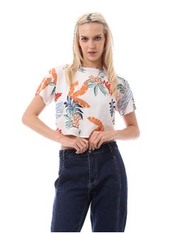 White Cropped Blouse with Crew Neck
