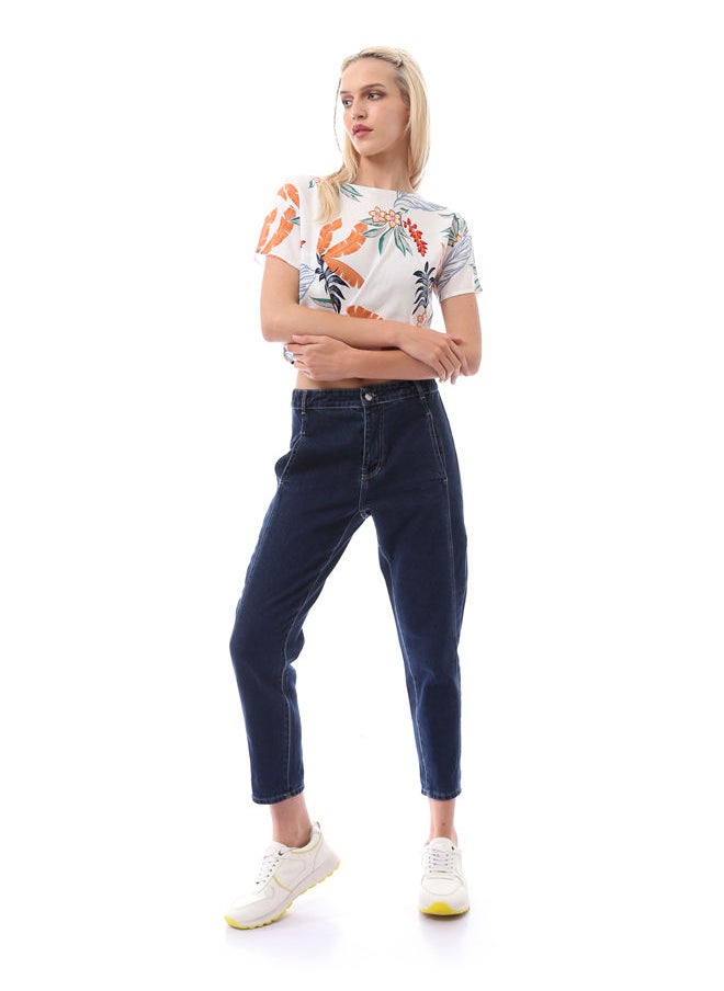 RAVIN - White Cropped Blouse with Crew Neck - Image 1