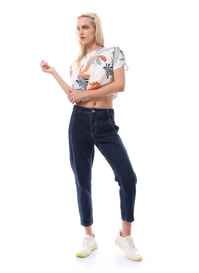 RAVIN - White Cropped Blouse with Crew Neck - Image 1