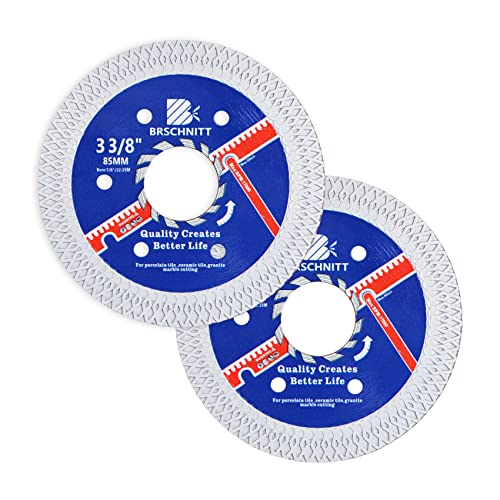 BRSCHNITT Super Thin Diamond Porcelain Saw Blade with X TeethBRSCHNITT 2pcs 338 Inch 85mm x Arbor 784558 Angle Grinder Diamond Cutting Disc for DryWet Cutting Porcelain Tile Ceramic Marble Granite - Image 1