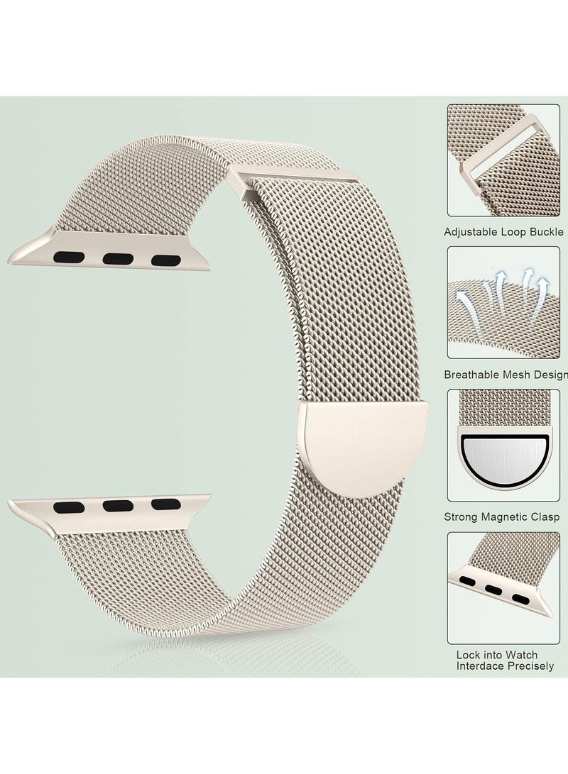 OLYSON Stainless Steel Milanese Loop Band Compatible with Apple Watch Band 38mm 40mm 41mm 42mm, Replacement Band for iwatch Series10/ Series9, Ultra 2, SE, Ultra, 8 7 6 5 4 3 2 1.( Starlight ) - Image 3