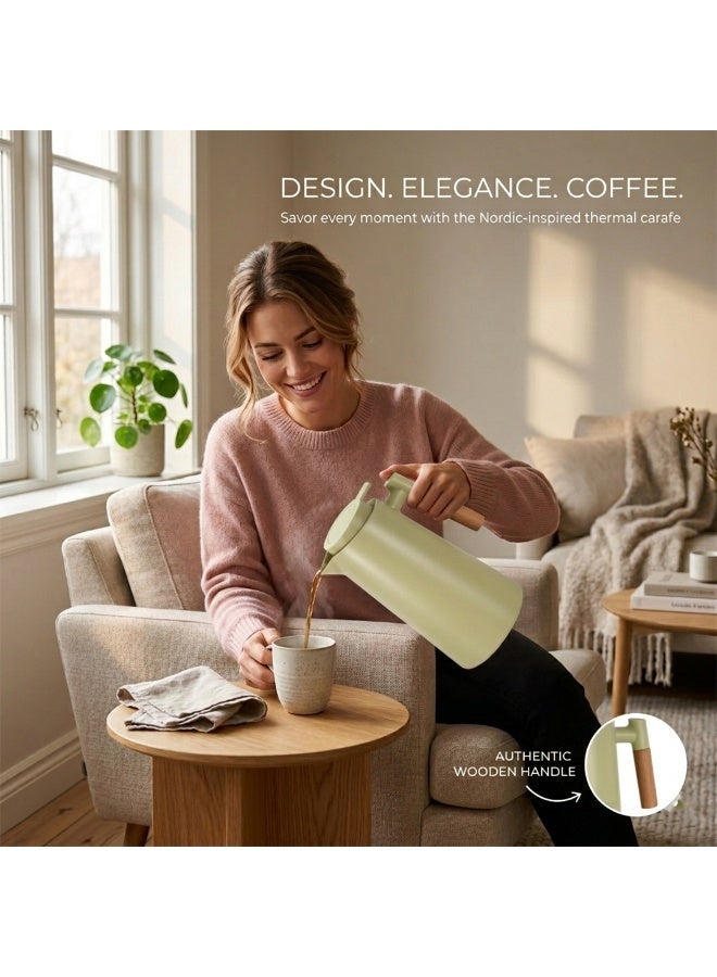 ميلريتش ترامس ميلريتش سعة 1 لتر مع زجاج وردي داخلي - دلة حرارية أنيقة للقهوة والشاي بمقبض خشبي مقاوم للحرارة - سعة 1000 مل، مثالية للمنزل، المكتب، وتقديمات شهر رمضان المبارك. - Image 2