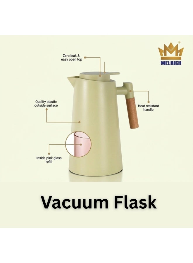 ميلريتش ترامس ميلريتش سعة 1 لتر مع زجاج وردي داخلي - دلة حرارية أنيقة للقهوة والشاي بمقبض خشبي مقاوم للحرارة - سعة 1000 مل، مثالية للمنزل، المكتب، وتقديمات شهر رمضان المبارك. - Image 3