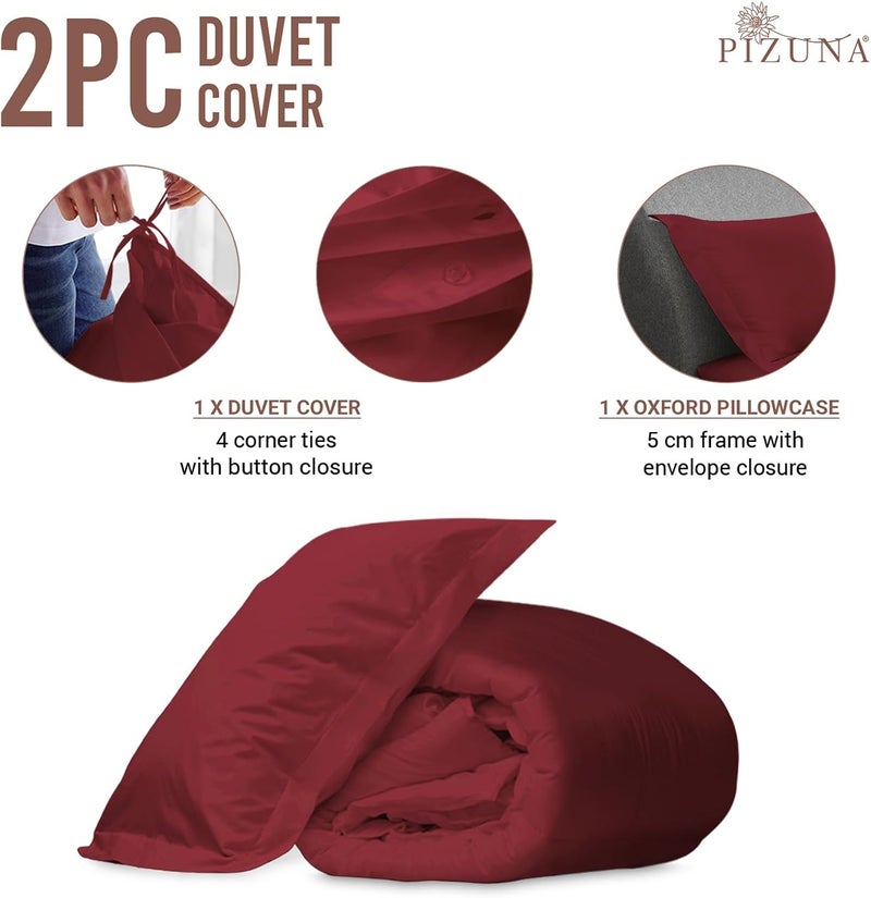 PIZUNA Simple upgraded construction 100% Cotton Duvet Cover Single Size 140x200 cm Rio Red, 400 Thread Count Long Staple Cotton Sateen Weave Duvet Cover Set with 1 Pillowcase (Rio Red Bedding Duvet Cover Sets) Small apartment fit - Image 3