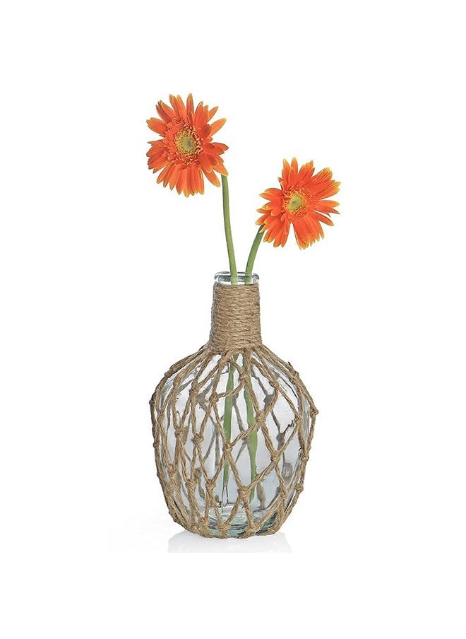 MDLUU - Glass Jug With Twine 10" Tall Flower Vase With Rope Net Decorative Bottle Vase For Dining Room Bedroom Bathroom Mantel - Image 1