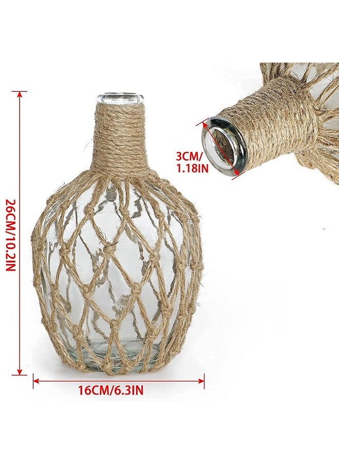 MDLUU - Glass Jug With Twine 10" Tall Flower Vase With Rope Net Decorative Bottle Vase For Dining Room Bedroom Bathroom Mantel - Image 1