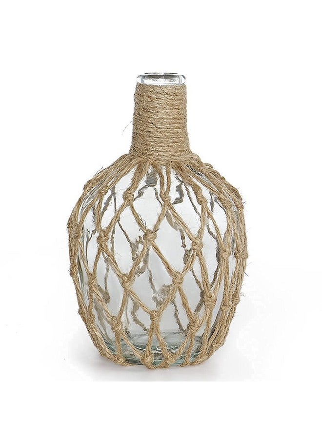 MDLUU - Glass Jug With Twine 10" Tall Flower Vase With Rope Net Decorative Bottle Vase For Dining Room Bedroom Bathroom Mantel - Image 1