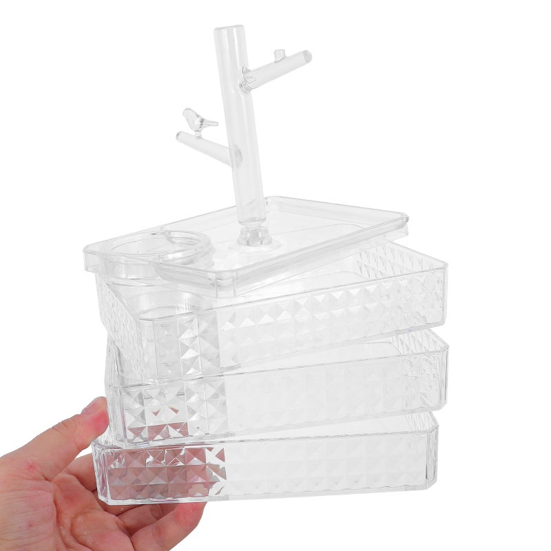 Jewelry Organizer: 3-Layer Rotatable Jewelry Organizer Box for Earrings, , and Bracelets, Desktop Rotating Storage Holder Case Transparent - Image 2