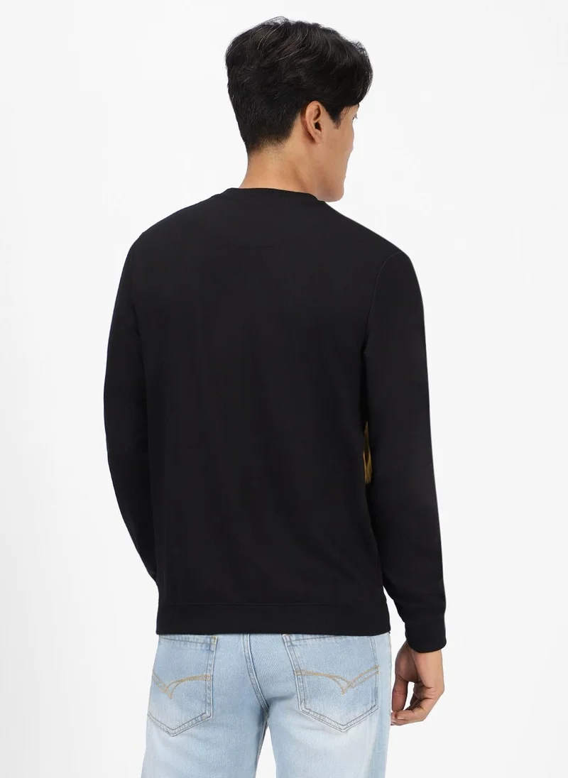 Urbano Fashion  Urbano Fashion Men's Black Cotton Color Block Round Neck Sweatshirt for Men | Best Price UAE