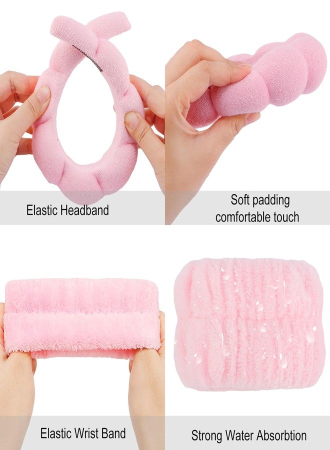 SuPoo 6pcs Pink Spa Headband and Wristband Set - Makeup Sponge Headband, Puffy Skincare Headbands, Cute Wrist Towels with Hair Ties - Teen Girl Gifts, Trendy Stuff - Image 3