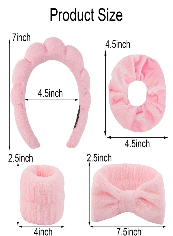 SuPoo 6pcs Pink Spa Headband and Wristband Set - Makeup Sponge Headband, Puffy Skincare Headbands, Cute Wrist Towels with Hair Ties - Teen Girl Gifts, Trendy Stuff - Image 2
