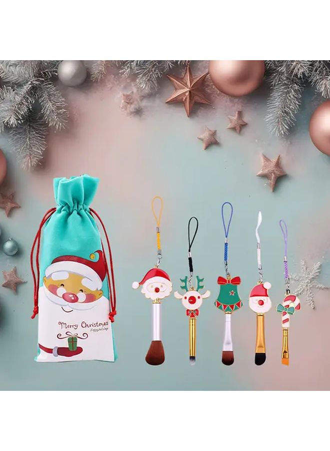 5pcs Light Grey Christmas Wand Makeup Foundation Blush Eyeshadow Brush Set With Bag - Image 2