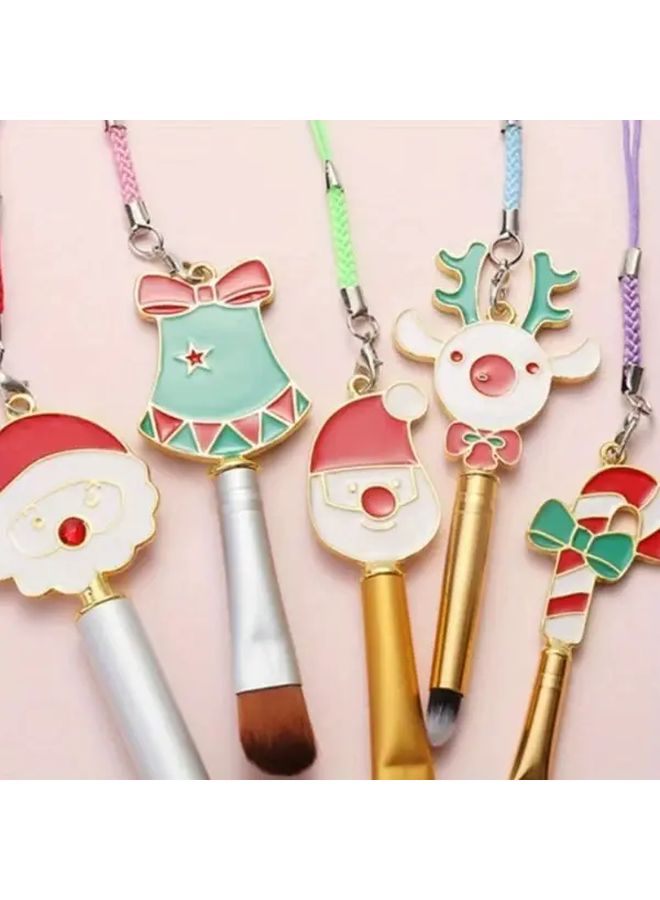 5pcs Light Grey Christmas Wand Makeup Foundation Blush Eyeshadow Brush Set With Bag - Image 3
