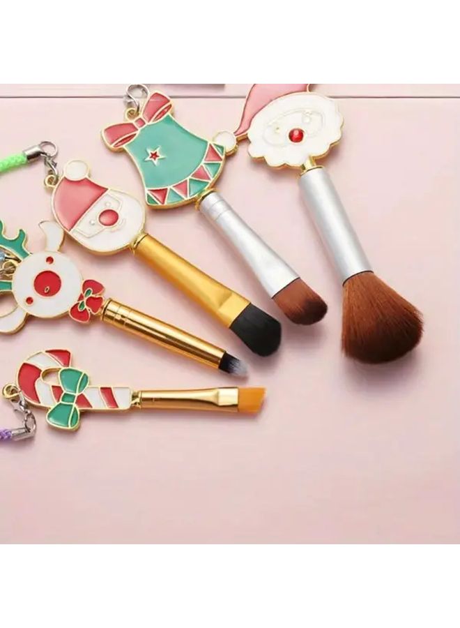 5pcs Light Grey Christmas Wand Makeup Foundation Blush Eyeshadow Brush Set With Bag - Image 4