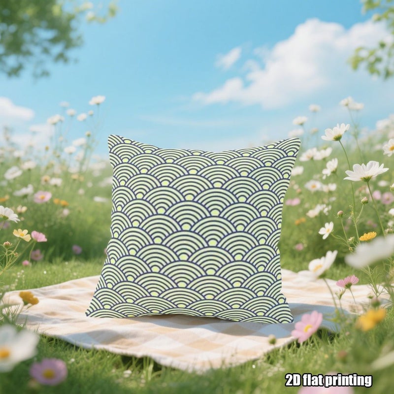 1pc Yellow Green Wave Print Pillow 18x18in Japanese Decor Cushion - Image 5