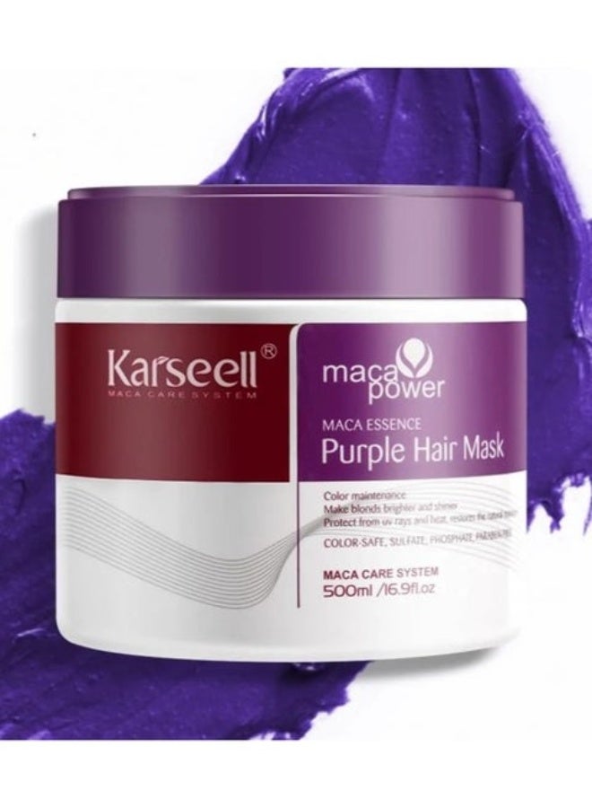 Karseell Maca Power Purple Hair Mask For Blonde, Bleached & Color-Treated Hair - Anti-Brassiness & Hydrating Treatment - 500ml - Image 1