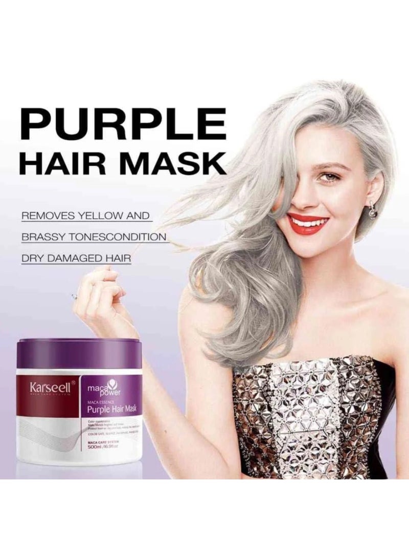 Karseell Maca Power Purple Hair Mask For Blonde, Bleached & Color-Treated Hair - Anti-Brassiness & Hydrating Treatment - 500ml - Image 4