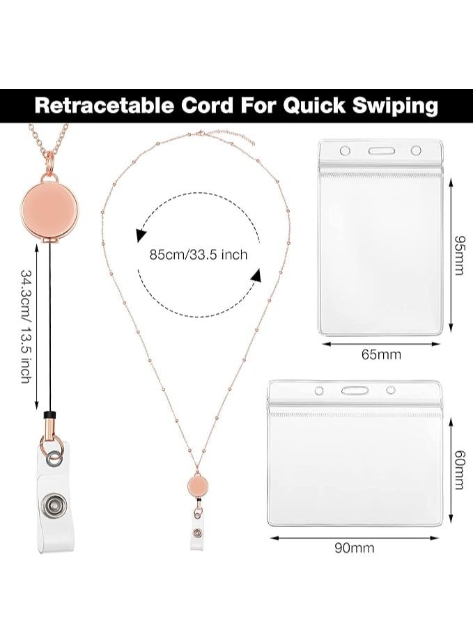 3 Pcs Retractable Badge Reel Lanyard,Beaded Lanyards ID Badge Necklace Set,Waterproof Name Badge Holder Clip,Adjustable,Sturdy and Durable,with ID Holder,for Nurses, Office, Work, School - Image 2