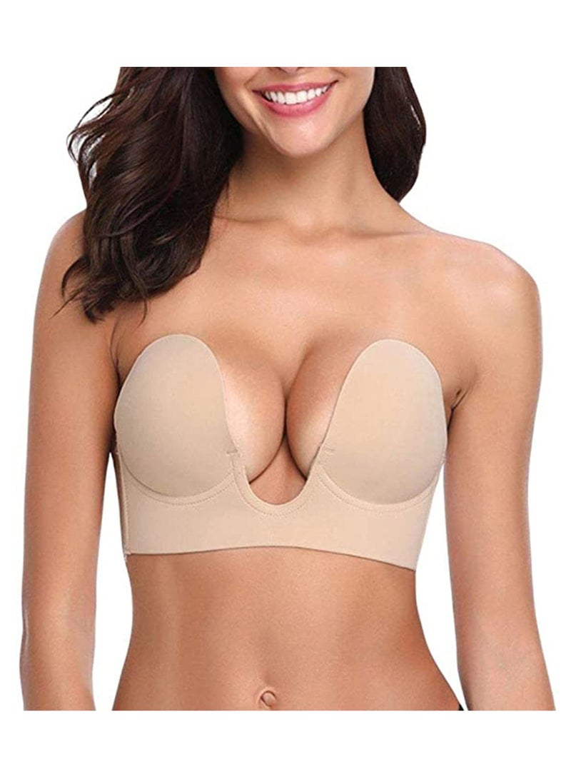 KASTWAVE Adhesive Bra Push Up Deep U-Shaped Plunge Sticky Bra Silicone Invisible Bra Strapless Bras Backless Breast Lifting Dress Bra - Image 1