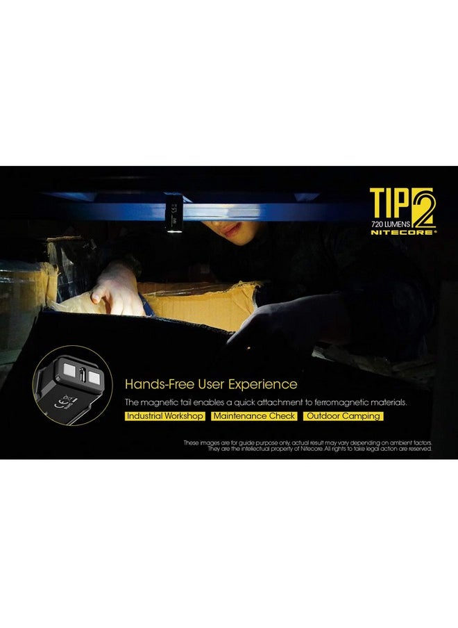 نايت كور - مصباح يدوي Nitecore TIP 2 (TIP2) بسلسلة مفاتيح، 720 لومن LED عالي اللومن قابل لإعادة الشحن عبر USB للاستخدام اليومي مع الجيب مع كابل شحن LumenTac - Image 1