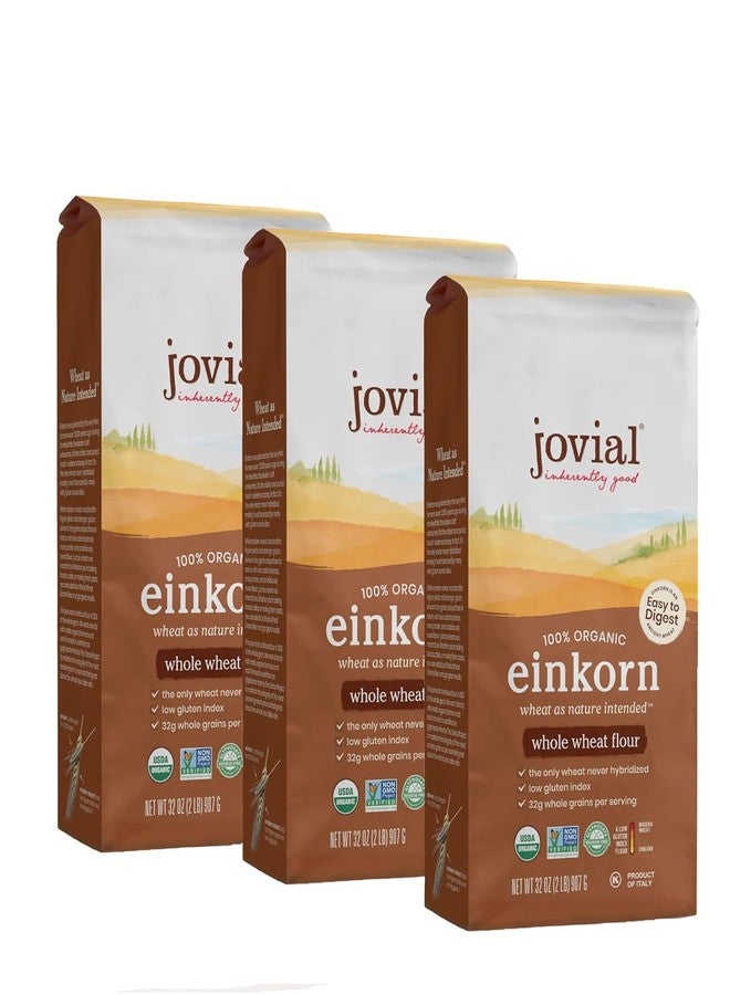 Jovial Organic Einkorn Whole Wheat Flour - Bread Baking Flour for Sourdough, High Protein, Non-GMO, Organic Pizza & Pasta Flour, European Italian Flour, Glyphosate Free - 32 Oz, 3 Pack - Image 1