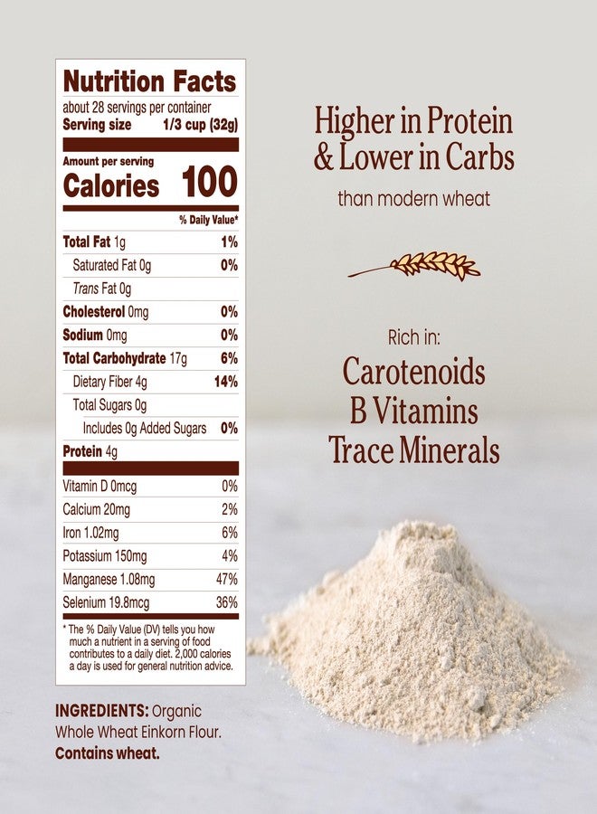 Jovial Organic Einkorn Whole Wheat Flour - Bread Baking Flour for Sourdough, High Protein, Non-GMO, Organic Pizza & Pasta Flour, European Italian Flour, Glyphosate Free - 32 Oz, 3 Pack - Image 2