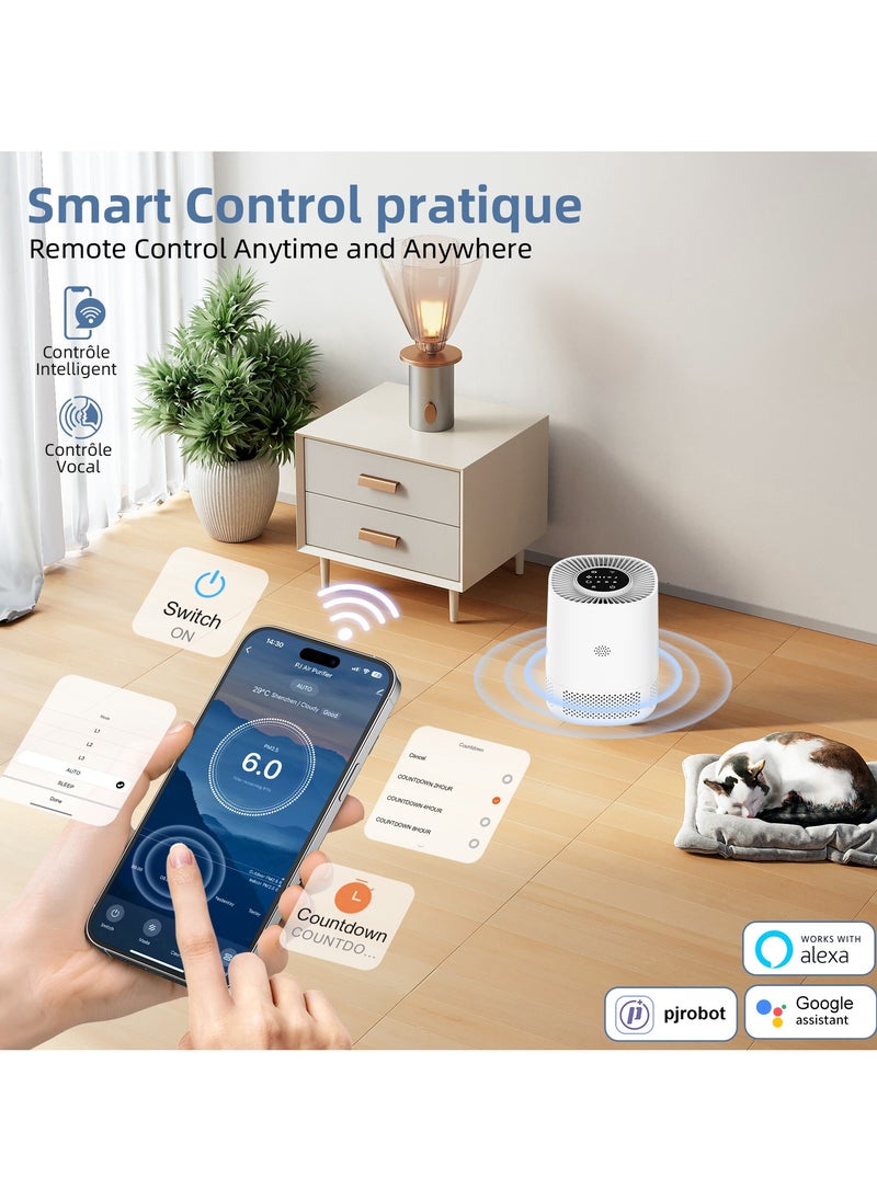 AccLoo - Air Purifier for Home, CADR 102m³/h, H13 HEPA Air Filter with 3-Speed Settings, Sleep Mode, WiFi & App Control, Child Lock, PM2.5 Monitor for Allergies, Pets, Dust, Smoke, White - Image 1