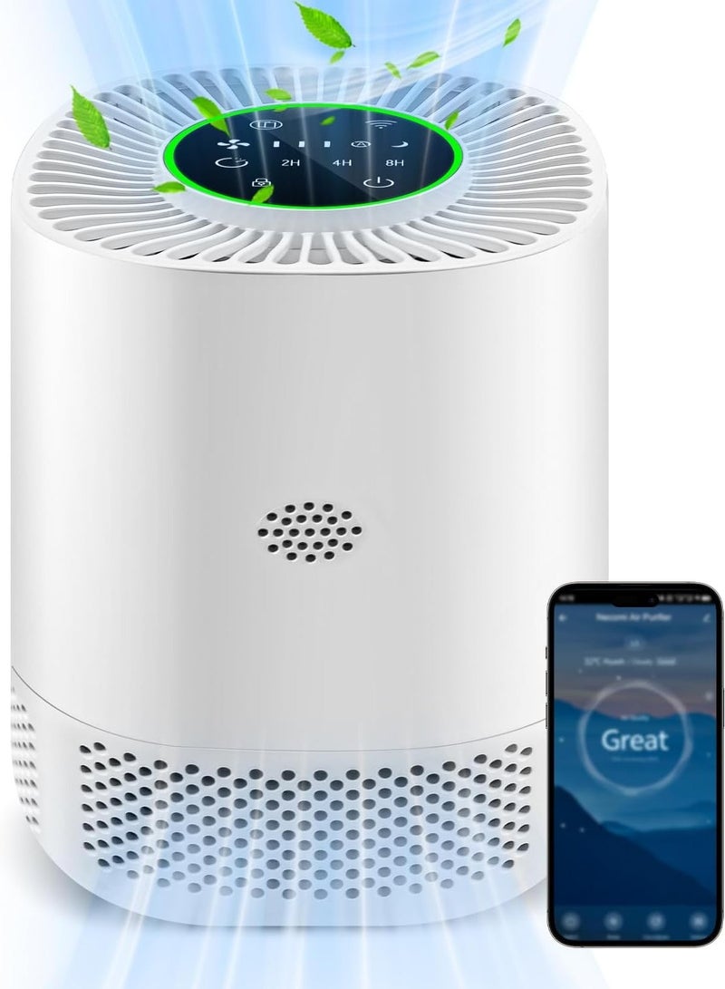 إيسي منقي هواء منزلي، معدل صرف هواء نظيف ١٠٢ متر مكعب/ساعة، فلتر هواء H13 HEPA مع ٣ إعدادات سرعة، وضع السكون، واي فاي والتحكم بالتطبيق، قفل للأطفال، جهاز مراقبة PM2.5 للحساسية والحيوانات الأليفة والغبار والدخان، أبيض - Image 1
