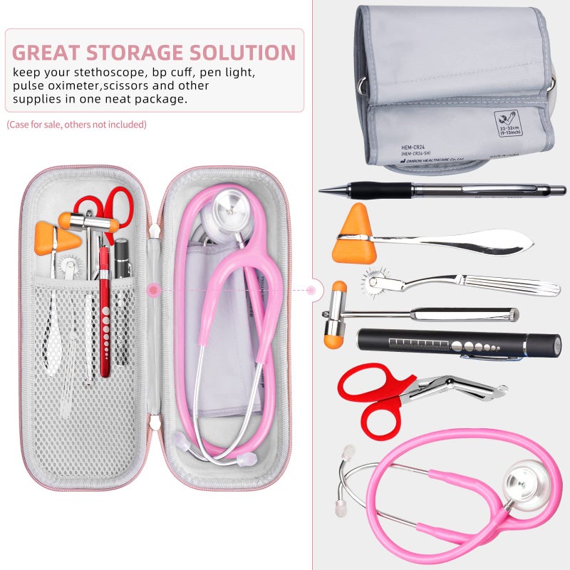 HESPLUS Stethoscope Case for 3M Littmann Classic III, Lightweight II S.E, Cardiology IV Diagnostic, MDF Acoustica Deluxe Stethoscopes, Extra Room for LED Penlight Scissors and Nurse Accessories, Pink - Image 2
