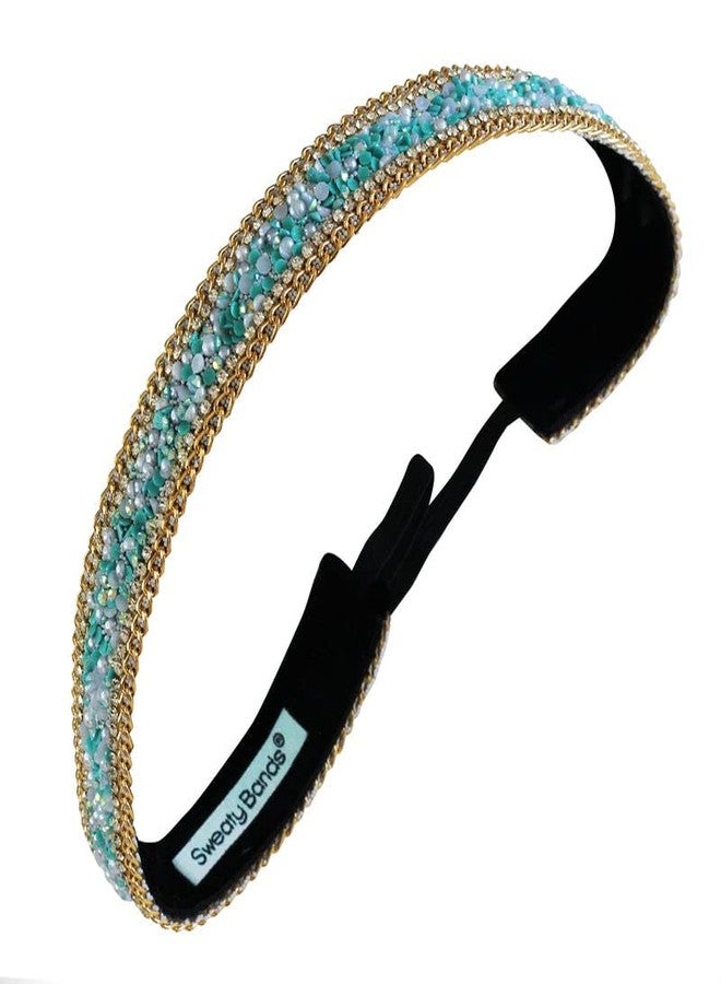 Sweaty Bands Womens Girls Headband - Non-Slip Velvet-Lined Sparkly Hairband - Bling Jewel Junkie Blue 7/8-Inch - Image 1