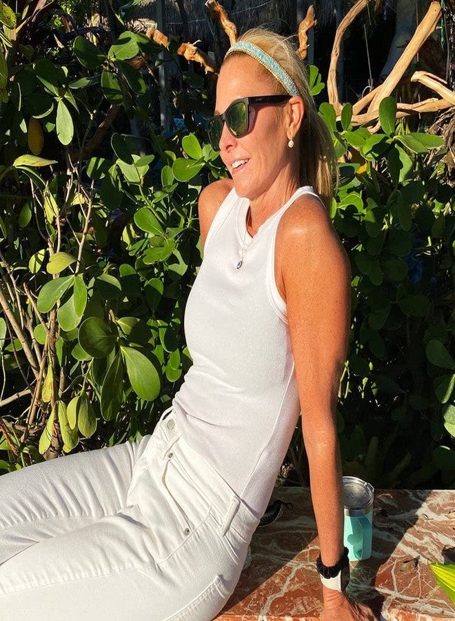 Sweaty Bands Womens Girls Headband - Non-Slip Velvet-Lined Sparkly Hairband - Bling Jewel Junkie Blue 7/8-Inch - Image 5