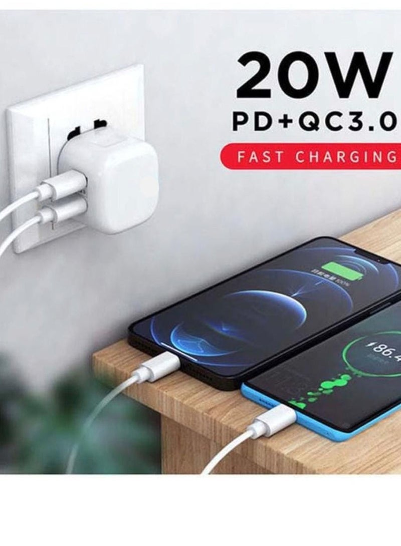20W USB Type C PD 3.0 Wall Charger Power Adapter with USB C Plug Fast Charging for Phones and 1M Cable for iPhone X - Image 1