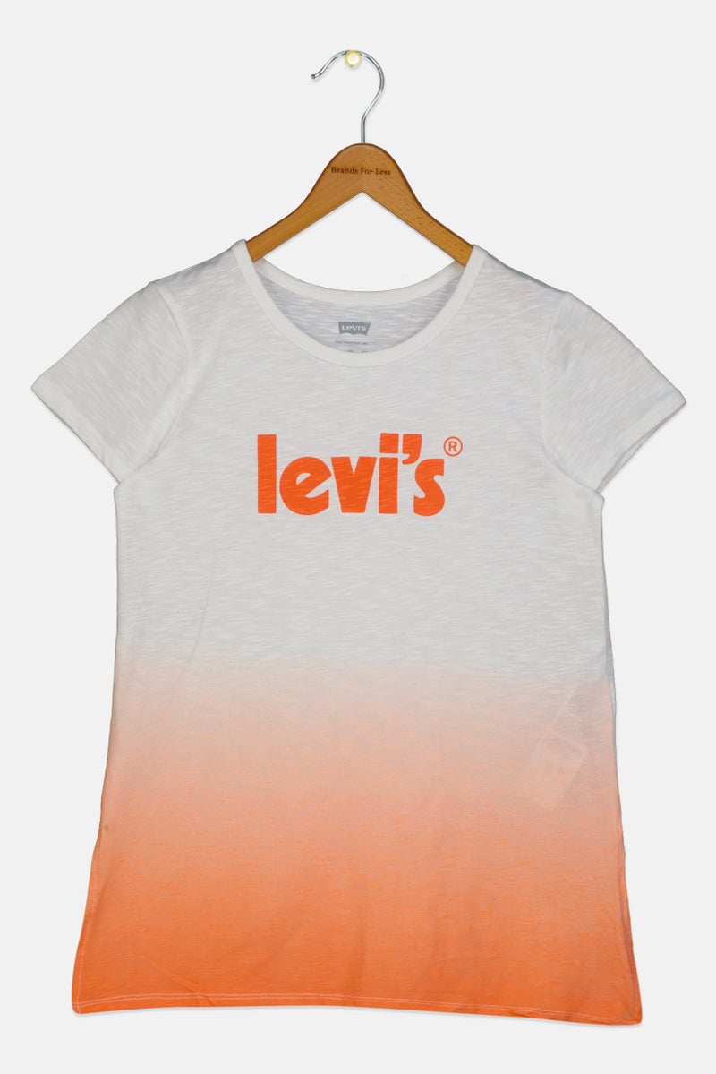 Levi's Kids Girl Crew Neck Short Sleeve Brand Logo T-Shirt, White - Image 1