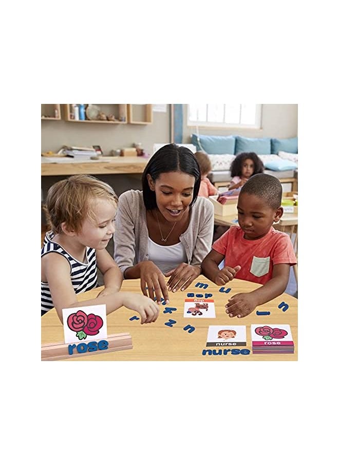 Conzy - Educational Toys Gifts for Kids 3 4 5-7 Year Old, Preschool Toy for Learning Spelling Activities, Montessori Toys for Toddlers Boys Girls (78 Wooden Letters, 50 Picture Word Cards) - Image 1