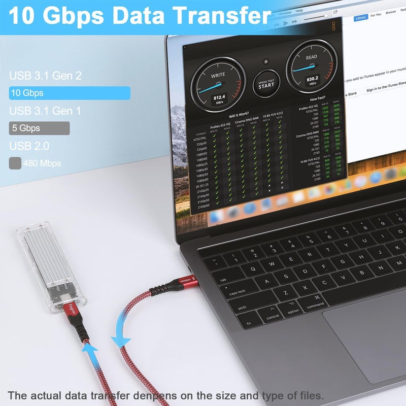 فاسجير كابل USB C إلى Type C، حزمة واحدة من كابل USB 3.1 Type C Gen 2 للشحن السريع، توصيل طاقة 100W 20V/5A، نقل بيانات بسرعة 10Gbps، إخراج فيديو 4K@60Hz، متوافق مع أجهزة Type-C (10 أقدام، أحمر) - Image 3