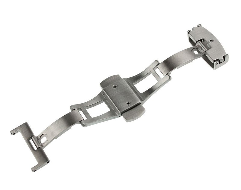 RECHERE 16mm Silver Brushed Matte Push Button Butterfly Deployment Clasp For Leather Watch band Strap - Image 3