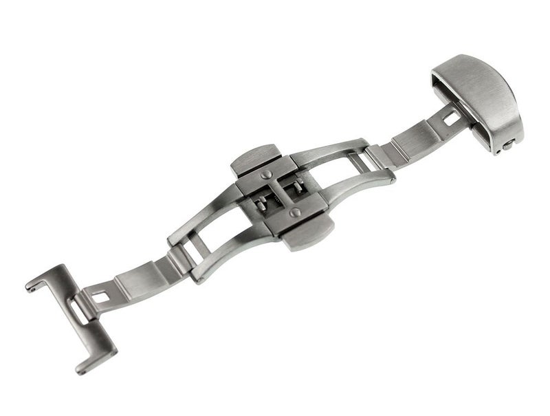 RECHERE 16mm Silver Brushed Matte Push Button Butterfly Deployment Clasp For Leather Watch band Strap - Image 2