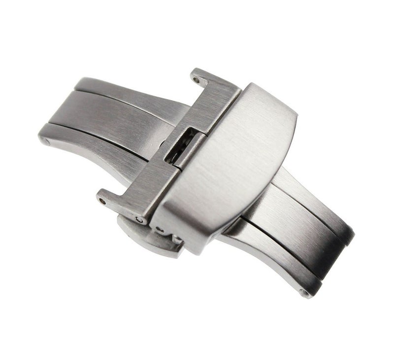 RECHERE 16mm Silver Brushed Matte Push Button Butterfly Deployment Clasp For Leather Watch band Strap - Image 1