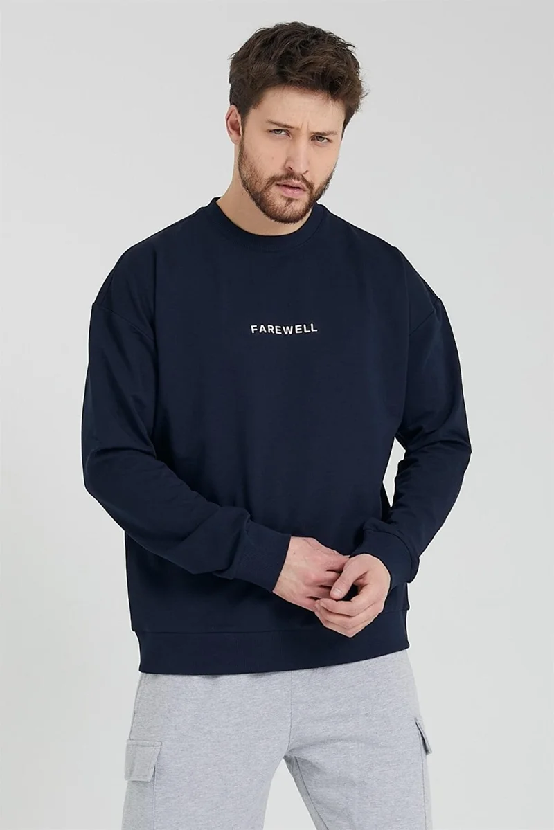 Odelon Men's Crew Neck Oversize Sweatshirt Navy Blue