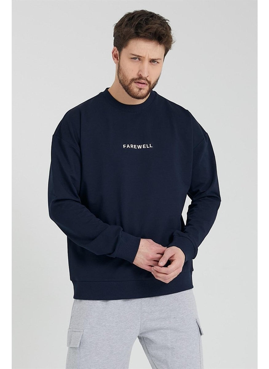 Odelon - Men's Crew Neck Oversize Sweatshirt Navy Blue - Image 1