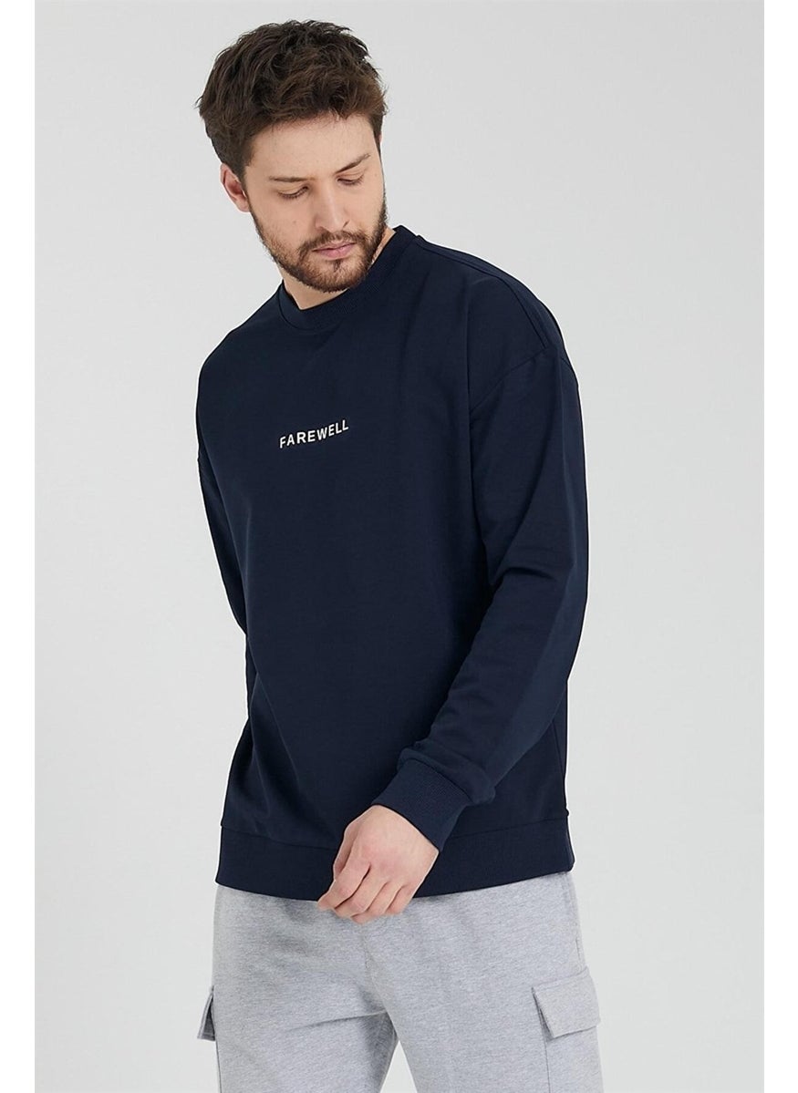 Odelon - Men's Crew Neck Oversize Sweatshirt Navy Blue - Image 1