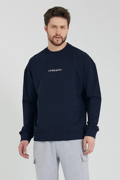 اوديلون Men's Crew Neck Oversize Sweatshirt Navy Blue