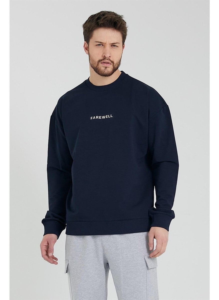 Odelon - Men's Crew Neck Oversize Sweatshirt Navy Blue - Image 1